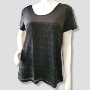 BCBGMAXAZRIA Black Lace Overlay Knit Blouse